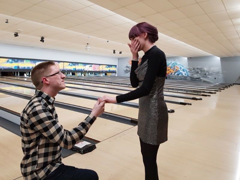 Other image for Bride-to-be bowled over by lane proposal